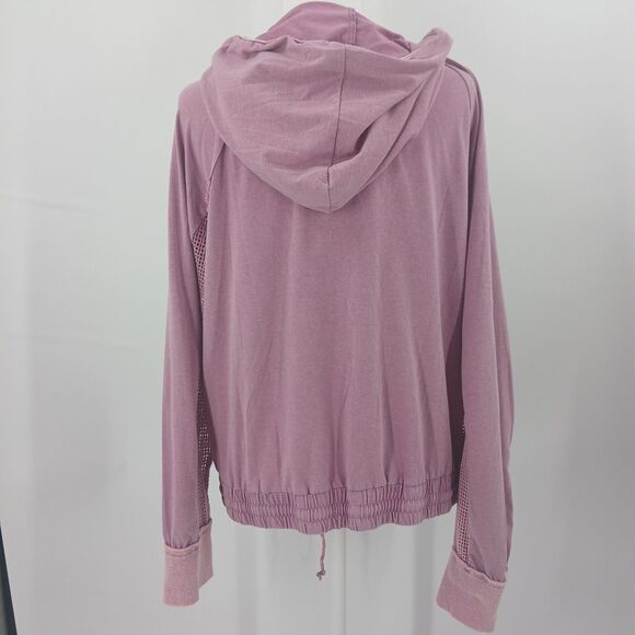 Mystree Zip Up Hoodie Hooded Sweater Jacket Womens L Mauve Mesh Panel Streetwear - Picture 2 of 8